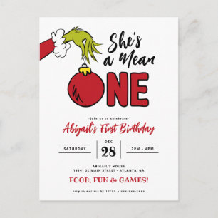 Grinch Ze is een Gemeen Mens 1e Verjaardag Briefkaart