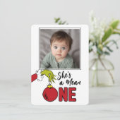 Grinch Ze is een Mean One 1e Verjaardag Bedankkaart (Staand voorkant)