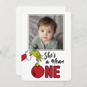 Grinch Ze is een Mean One 1e Verjaardag Bedankkaart (Voorkant / Achterkant)