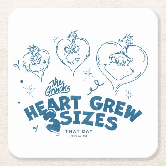 Grinch's Heart groeide 3 maten Kartonnen Onderzetters (Voorkant)