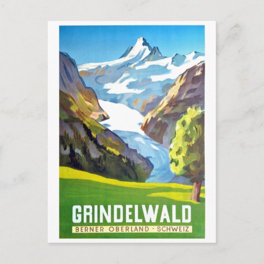 Grindelwald, bergtop, Zwitserland, vintage Briefkaart (Voorkant)