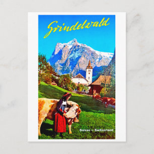 Grindelwald, dorp, zwitserland, lente, vintage briefkaart
