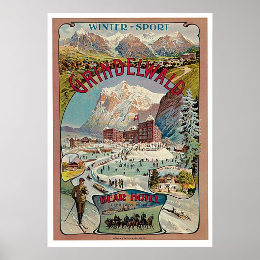 Grindelwald Winter-Sport Vintage Poster (Voorkant)
