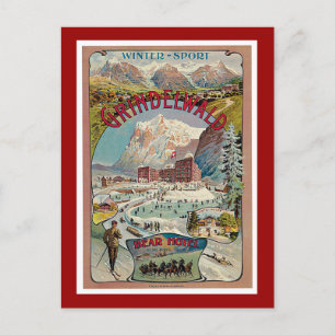 Grindelwald Winter-Sport Vintage Travel Poster Briefkaart