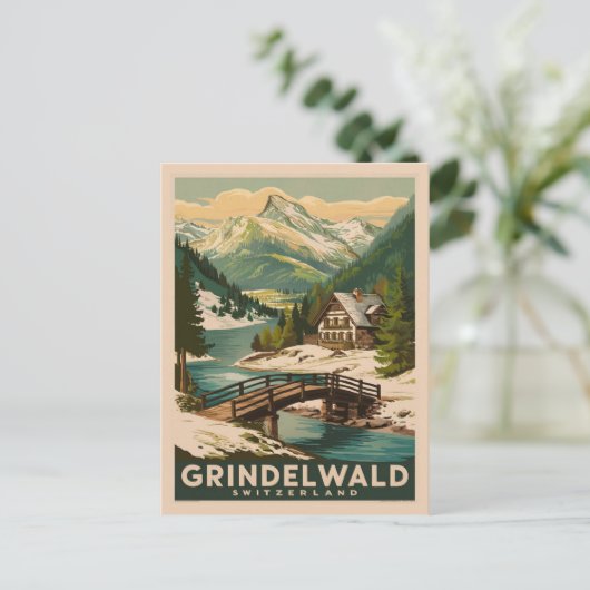 Grindelwald Zwitserland Alpen Retro Briefkaart (Staand voorkant)
