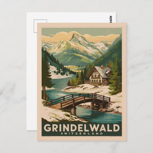Grindelwald Zwitserland Alpen Retro Briefkaart (Voorkant / Achterkant)