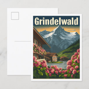 Grindelwald Zwitserland Art Vintage Travel Briefkaart