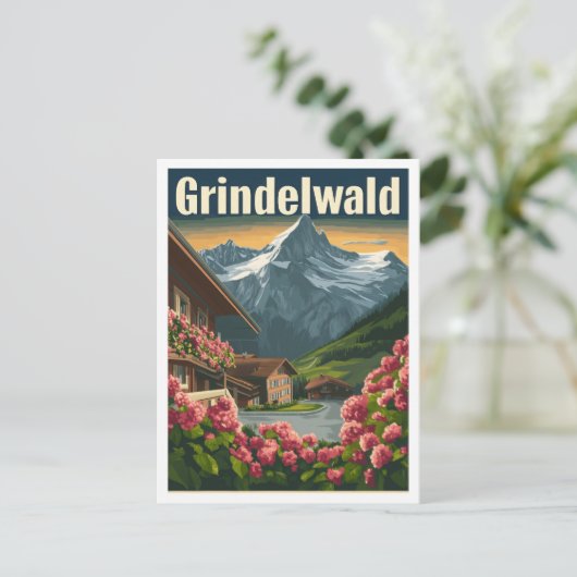 Grindelwald Zwitserland Art Vintage Travel Briefkaart (Staand voorkant)