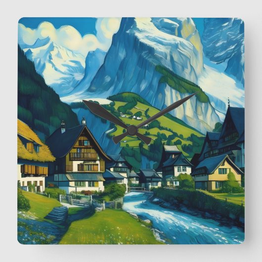 Grindelwald Zwitserland Kunst Vierkante Klok (Voorkant)