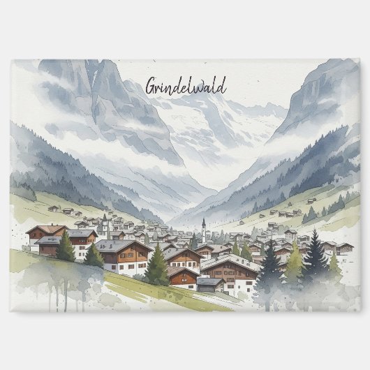 Grindelwald Zwitserland Reizen aquarel Magneet (Voorkant)