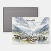 Grindelwald Zwitserland Reizen aquarel Magneet (Voorkant / Achterkant)