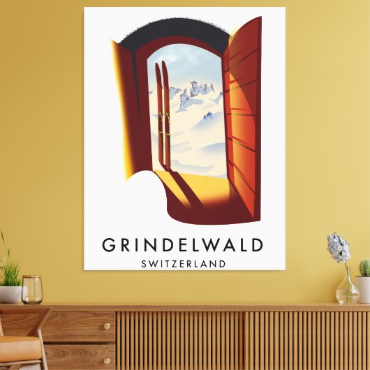 Grindelwald Zwitserland ski poster Canvas Afdruk (Insitu (Woonkamer))