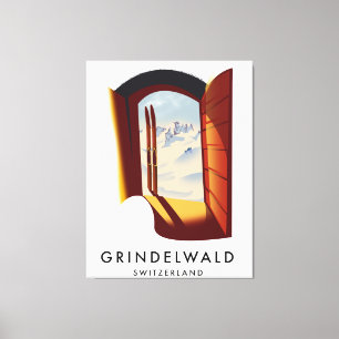 Grindelwald Zwitserland ski poster Canvas Afdruk