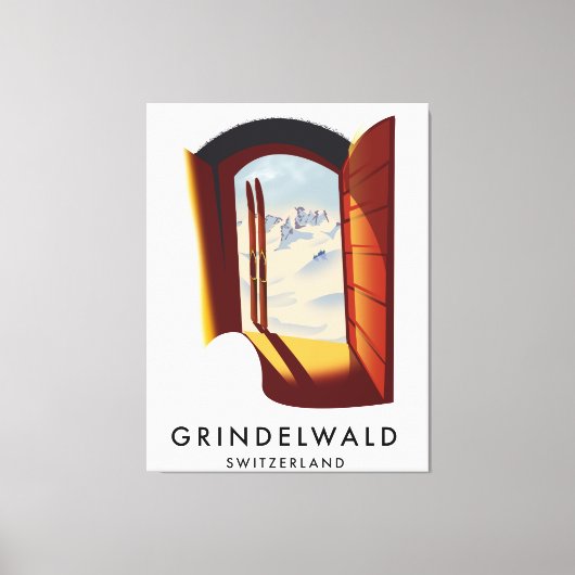 Grindelwald Zwitserland ski poster Canvas Afdruk (Voorkant)