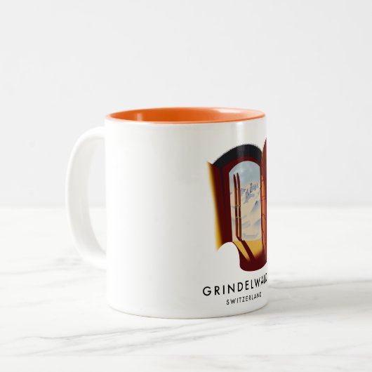 Grindelwald Zwitserland ski poster Tweekleurige Koffiemok (Voorkant links)