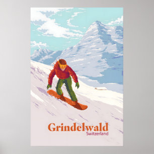 Grindelwald Zwitserland Snowboarden Reisposter Poster