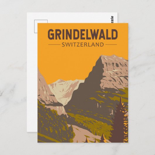 Grindelwald Zwitserland Travel Art Vintage Briefkaart (Voorkant / Achterkant)