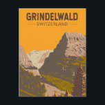 Grindelwald Zwitserland Travel Art Vintage Briefkaart<br><div class="desc">Grindelwald retro vector reisontwerp. Grindelwald,  een dorp in de Berner Alpen in Zwitserland,  is een populaire toegangspoort voor de regio Jungfrau,  met skiën in de winter en wandelen in de zomer.</div>