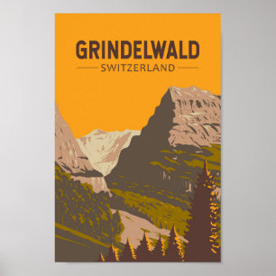 Grindelwald Zwitserland Travel Art Vintage Poster