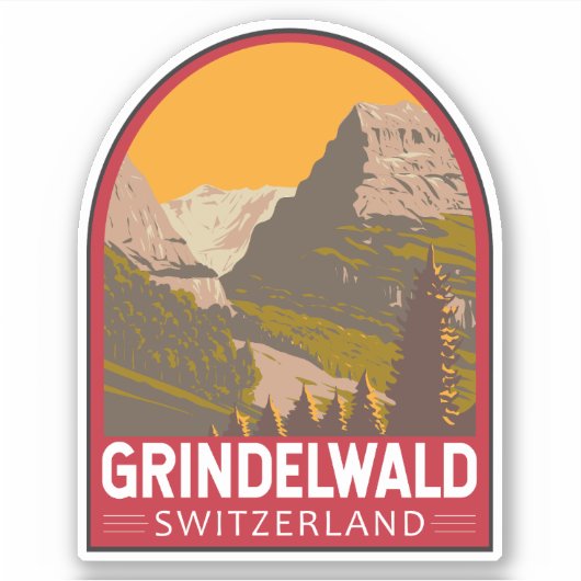 Grindelwald Zwitserland Travel Art Vintage Sticker (Voorkant)