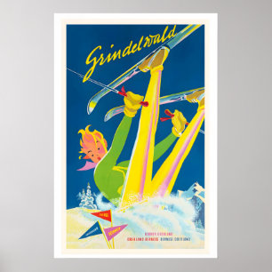 Grindelwald Zwitserland Vintage Skiposter Poster