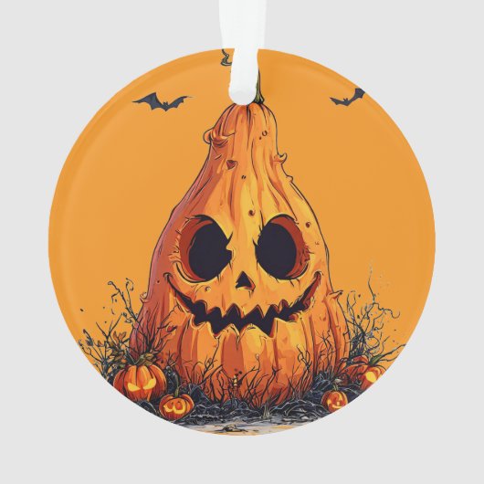 Gringende pompoen met een ghoulish uitdrukking ornament (achterkant)