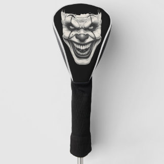 Grinnende griezelige clown monochroom golfheadcover