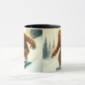 Grinning Bigfoot Sasquatch Snowboarden Poeder Mok (Midden)