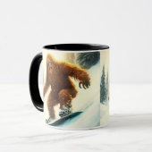 Grinning Bigfoot Sasquatch Snowboarden Poeder Mok (Voorkant links)