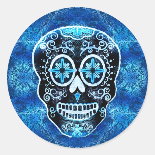 Grinning Blue Calavera Stickers (Voorkant)