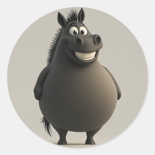 Grinning Cartoon Black Horse Sticker (Voorkant)