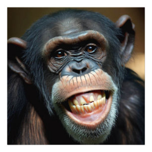 Grinning Chimpansee Foto Afdruk