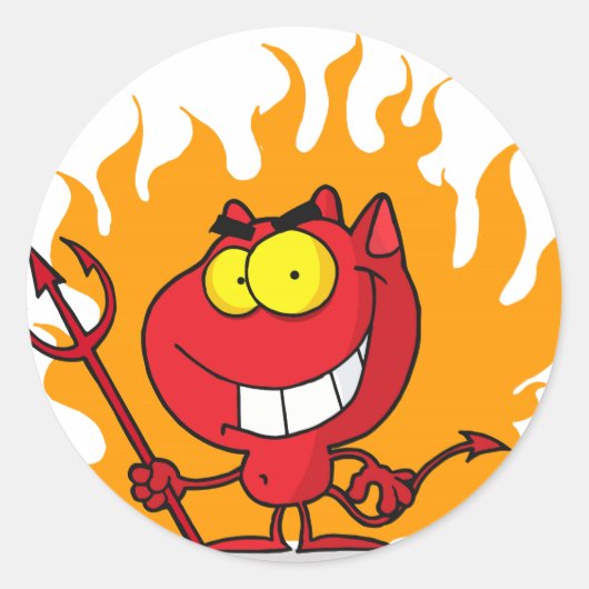 Grinning Devil Met Pitchfork Ronde Sticker (Voorkant)