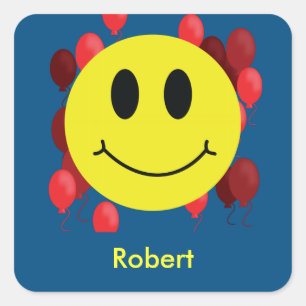 Grinning Face met rode ballonnen gepersonaliseerd Vierkante Sticker