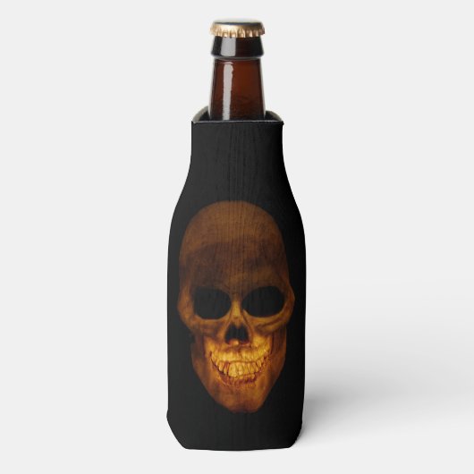 Grinning gouden schedel gespleten hoofd flesjeskoeler (Fles Voorkant)