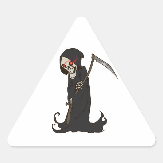 Grinning Grim Reaper met Rode Ogen Holding Scythe Sticker (Voorkant)