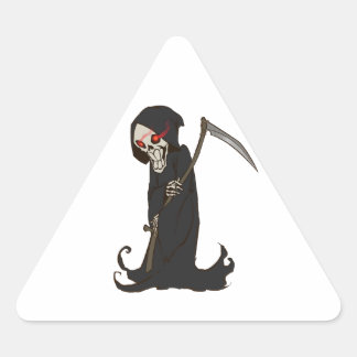 Grinning Grim Reaper met Rode Ogen Holding Scythe Sticker