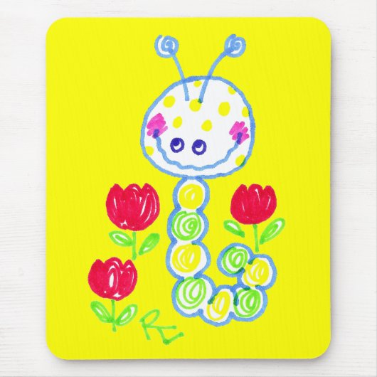 Grinning Happy Caterstyle gele achtergrond Muismat (Voorkant)