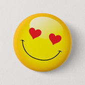 Grinning Happy Love Hart Emoji Man Gezichtsfeestje Ronde Button 5,7 Cm (Voorkant)