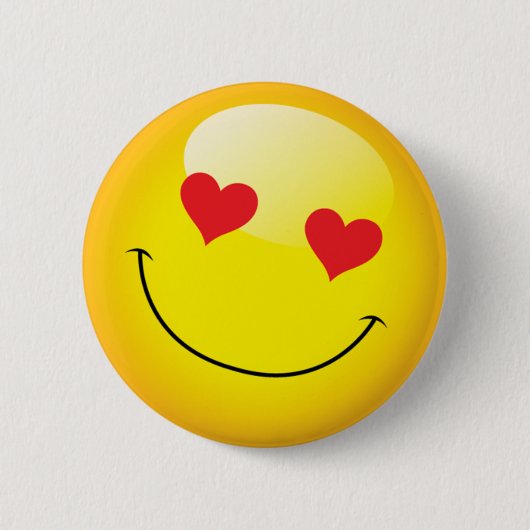 Grinning Happy Love Hart Emoji Man Gezichtsfeestje Ronde Button 5,7 Cm (Voorkant)