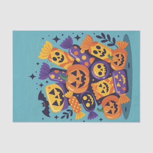 Grinning Jack-O'-Lanterns Spookachtig Snoep Hallow Tissuepapier (Voorkant)