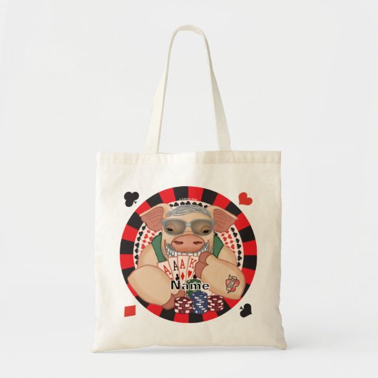 Grinning poker pig tote bag (Voorkant)