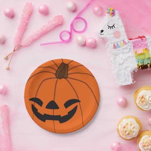 Grinning Sinaasappel gesneden pompoen Halloween Pa Papieren Bordje (Feest)