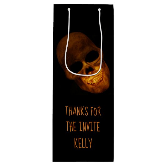 Grinning Skull Halloween Party Wijn Cadeautas (Voorkant)