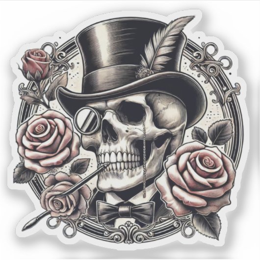 Grinning Skull in Top Hat Sticker (Voorkant)