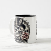 Grinning Skull in Top Hat Tweekleurige Koffiemok (Voorkant links)