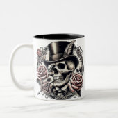 Grinning Skull in Top Hat Tweekleurige Koffiemok (Links)