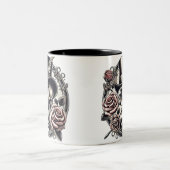 Grinning Skull in Top Hat Tweekleurige Koffiemok (Center)