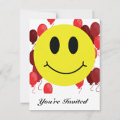 Grinning Smile Emoji met rode ballonnen uitnodigin Kaart (Voorkant)