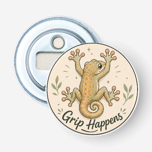 Grip Happens Whimsical Gecko  Button Flesopener (Voorkant)